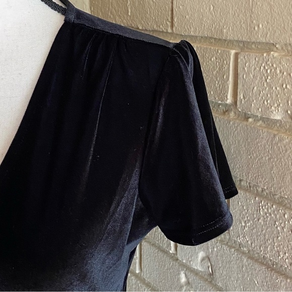 Anthropologie BHLDN Black Velvet Mini Wrap Dress Cocktail Stretch Feminine Small - Picture 3 of 8